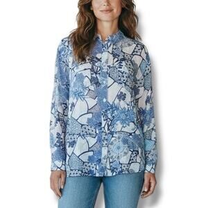 NWT Johnny Was Moonlight Leya Blue Floral Shirt Blouse Size S $318 C1152482
